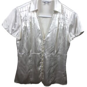 silk top blouse women's EU sz 38 (M) pleated white wedding Uno deux trois 123